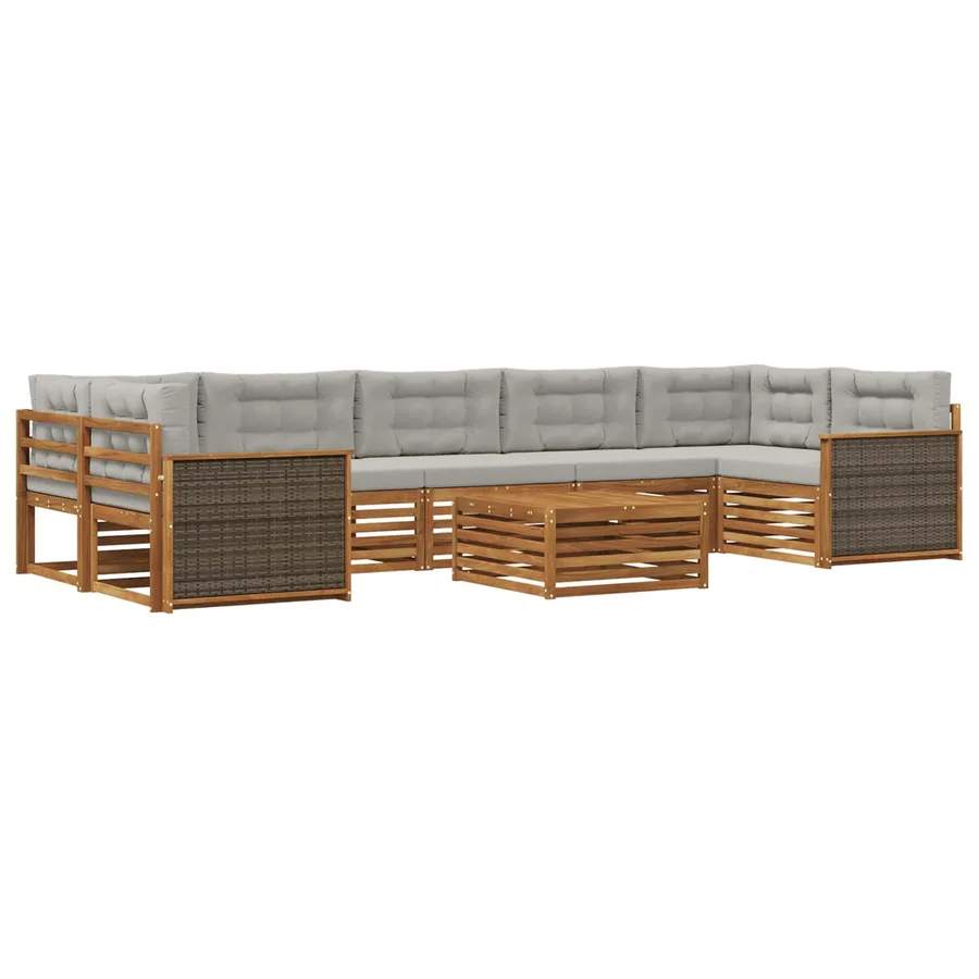 Ensemble de canapés d'extérieur 8 pcs Naturel et gris clair - 2