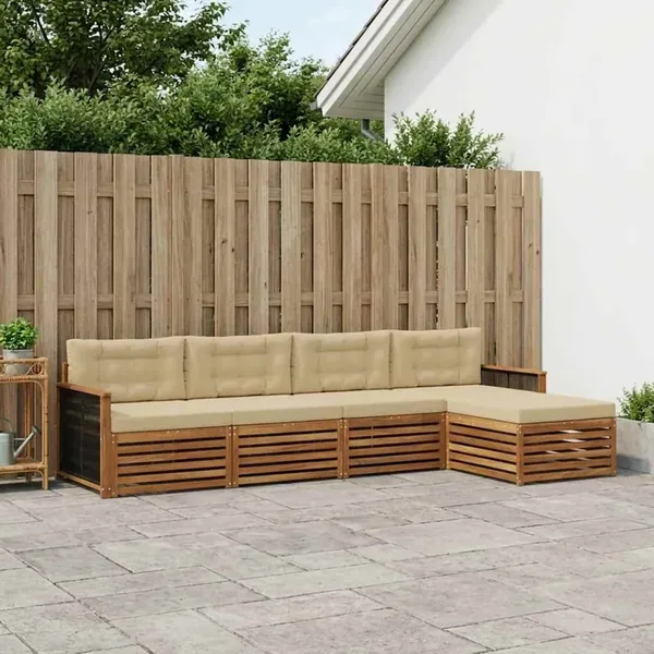 Ensemble de canapés d'extérieur 5 pcs Naturel et Beige