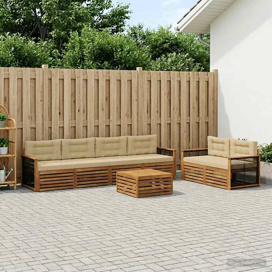 Ensemble de canapés d'extérieur 7 pcs Naturel et Beige
