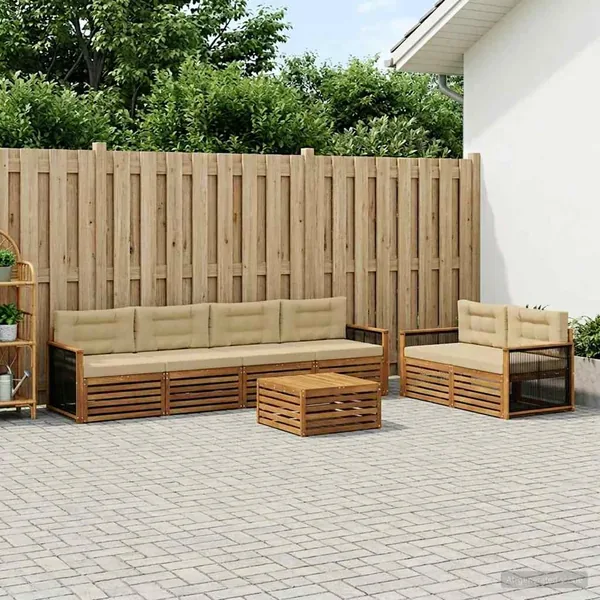Ensemble de canapés d'extérieur 7 pcs Naturel et Beige