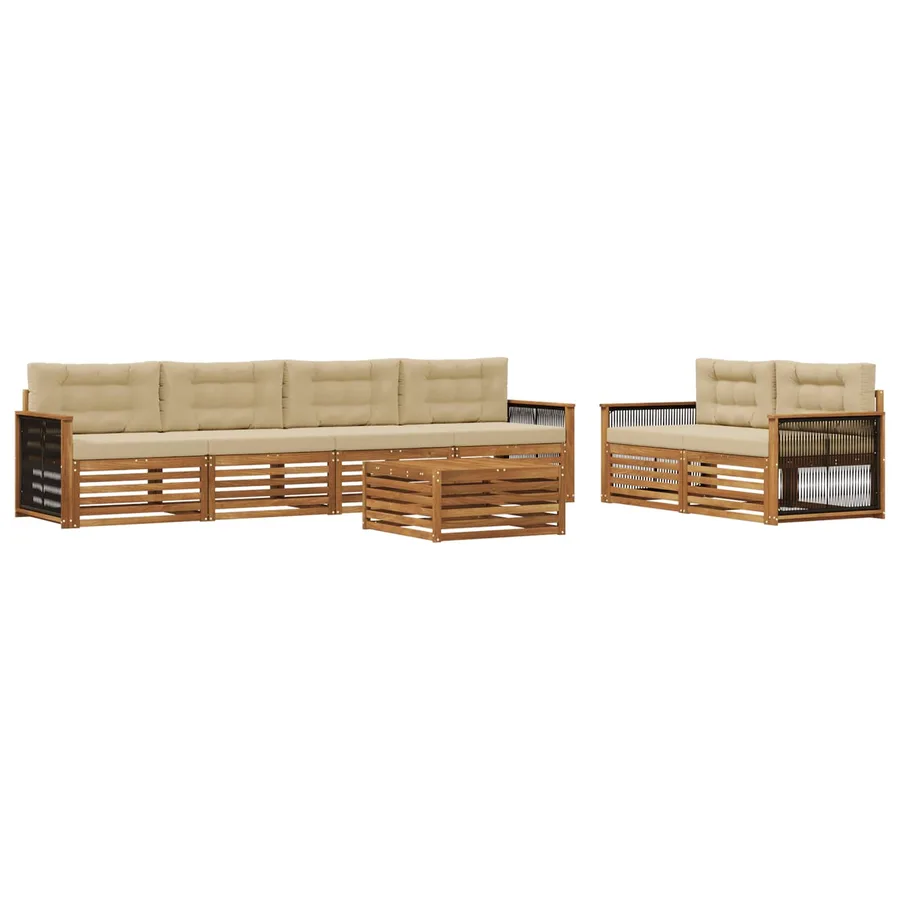 Ensemble de canapés d'extérieur 7 pcs Naturel et Beige - 2