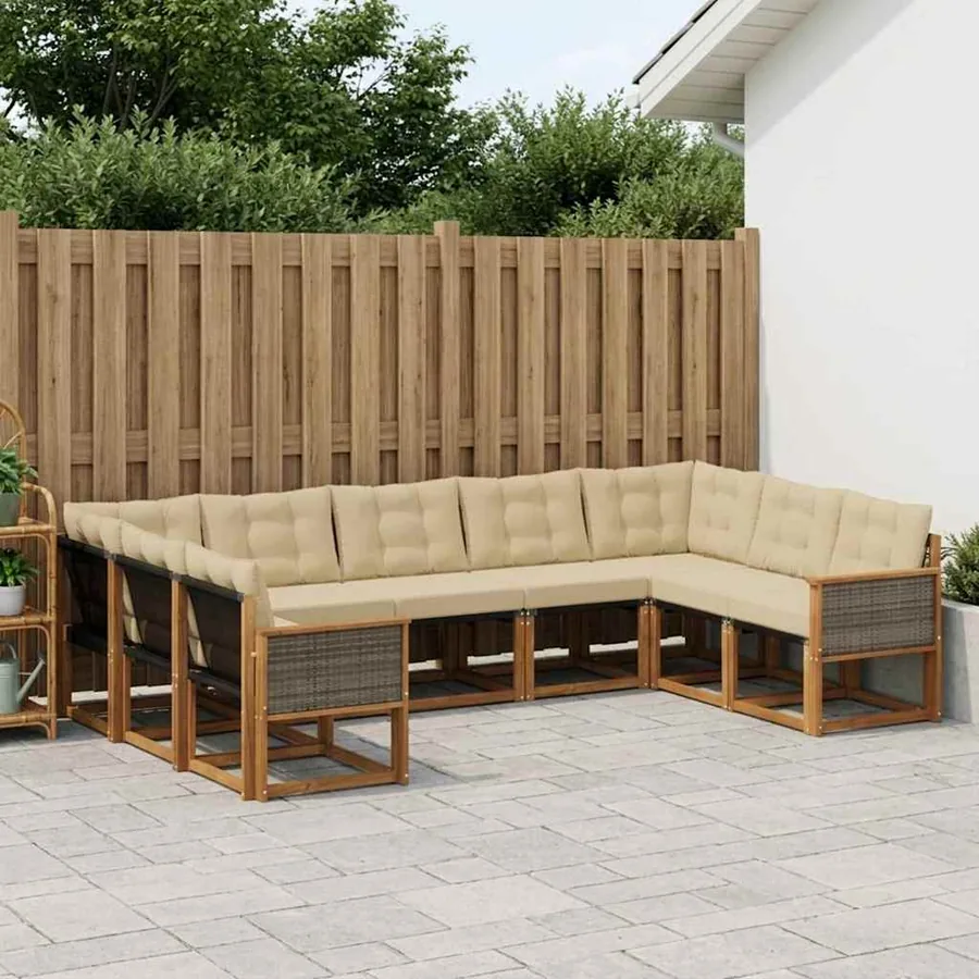 Ensemble de canapés d'extérieur 9 pcs Naturel et Beige