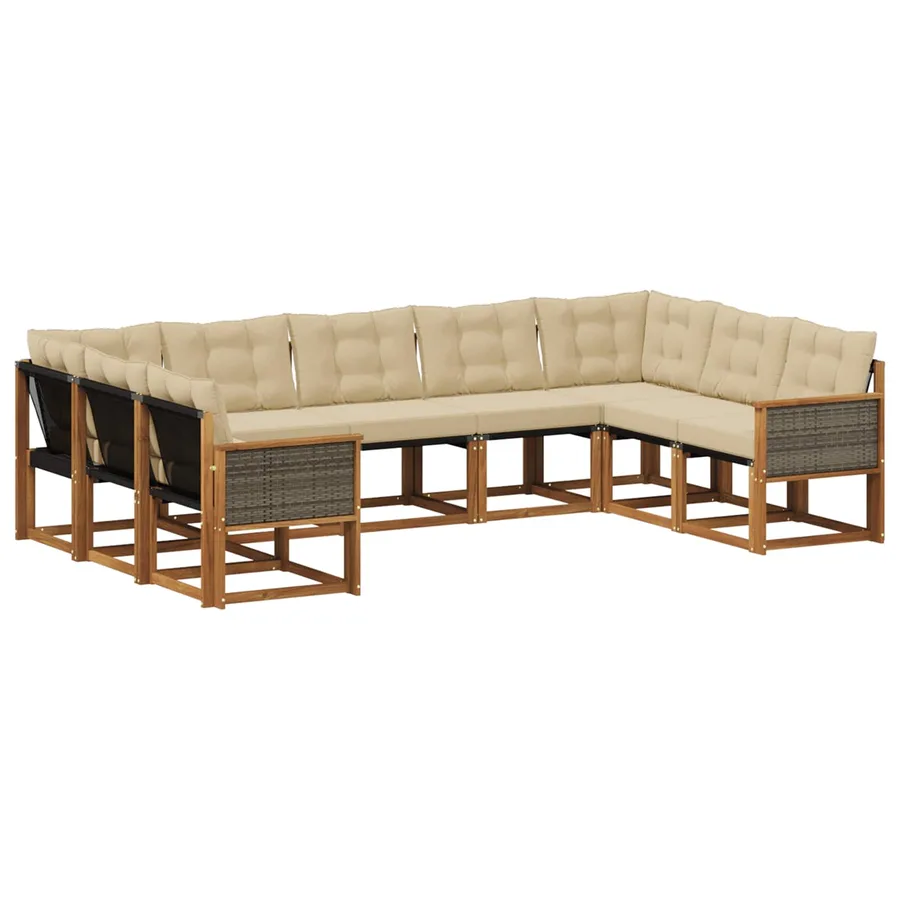 Ensemble de canapés d'extérieur 9 pcs Naturel et Beige - 2