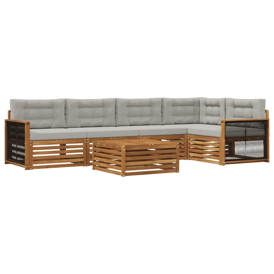 Ensemble de canapés d'extérieur 6 pcs Naturel et gris clair - 2
