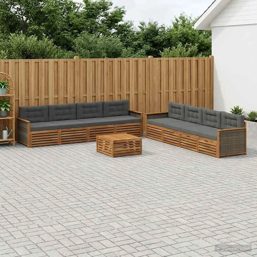 Ensemble de canapés d'extérieur 9 pcs Naturel et Anthracite