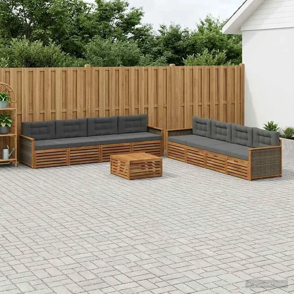 Ensemble de canapés d'extérieur 9 pcs Naturel et Anthracite