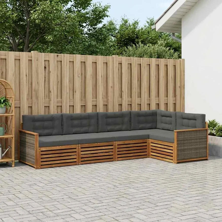 Ensemble de canapés d'extérieur 5 pcs Naturel et Anthracite