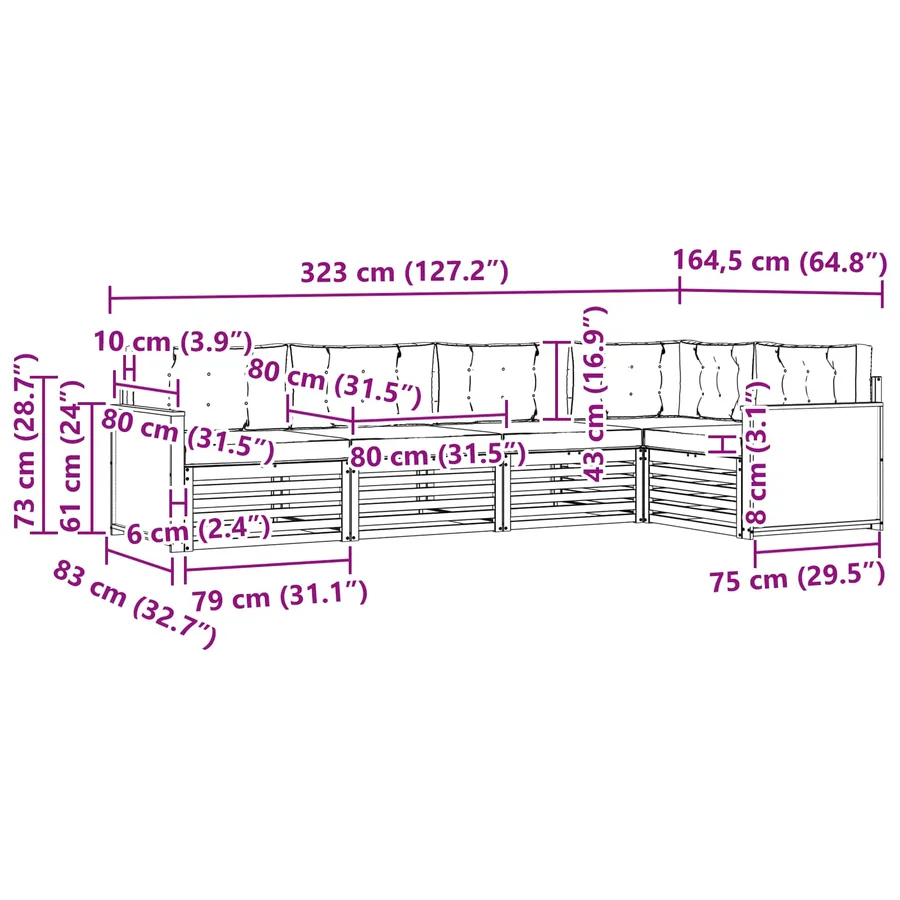 Ensemble de canapés d'extérieur 5 pcs Naturel et Anthracite - 8