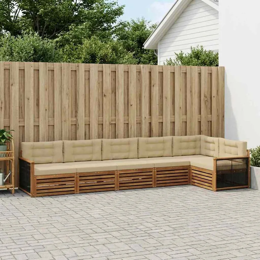 Ensemble de canapés d'extérieur 6 pcs Naturel et Beige