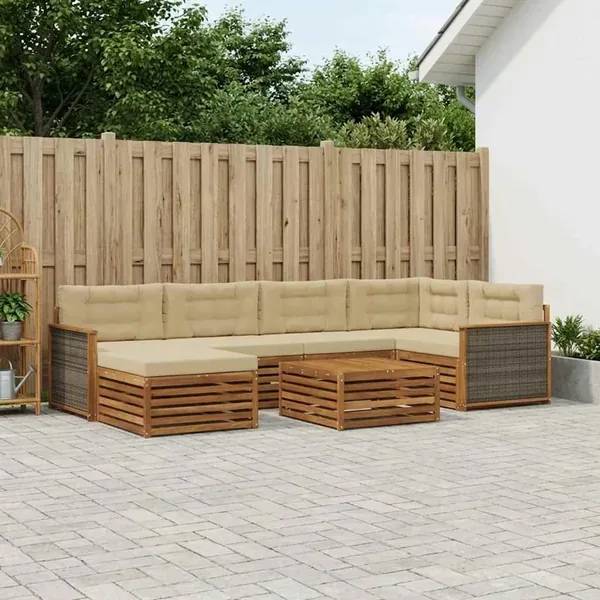 Ensemble de canapés d'extérieur 7 pcs Naturel et Beige
