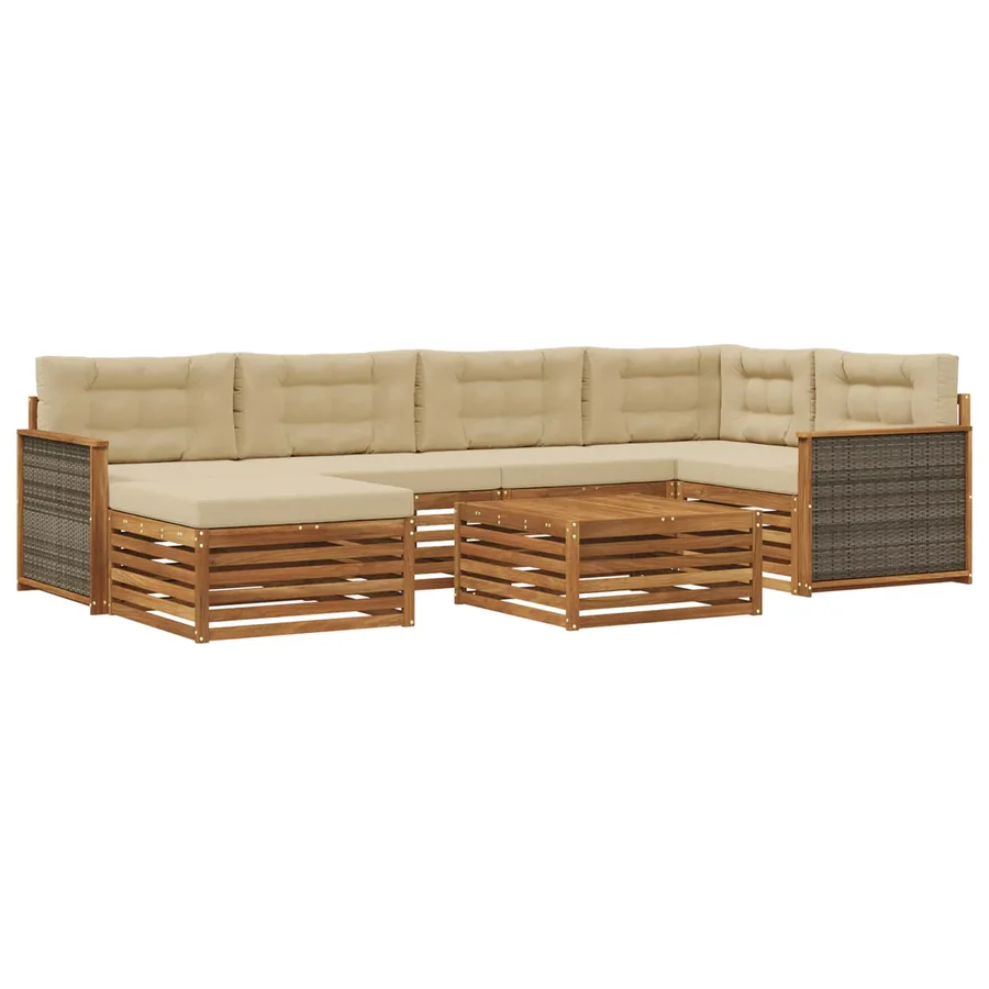 Ensemble de canapés d'extérieur 7 pcs Naturel et Beige - 2