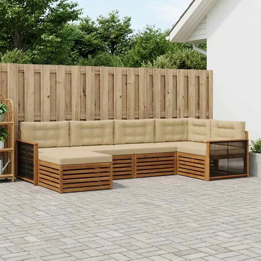 Ensemble de canapés d'extérieur 6 pcs Naturel et Beige