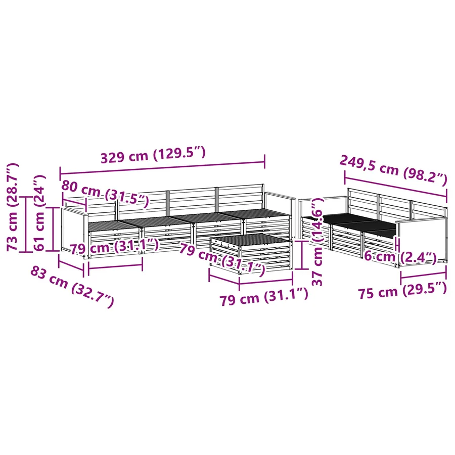 Ensemble de canapés d'extérieur 8 pcs Naturel - 8