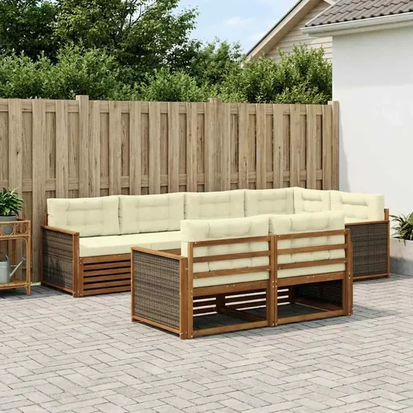 Ensemble de canapés d'extérieur 7 pcs Naturel et Crème