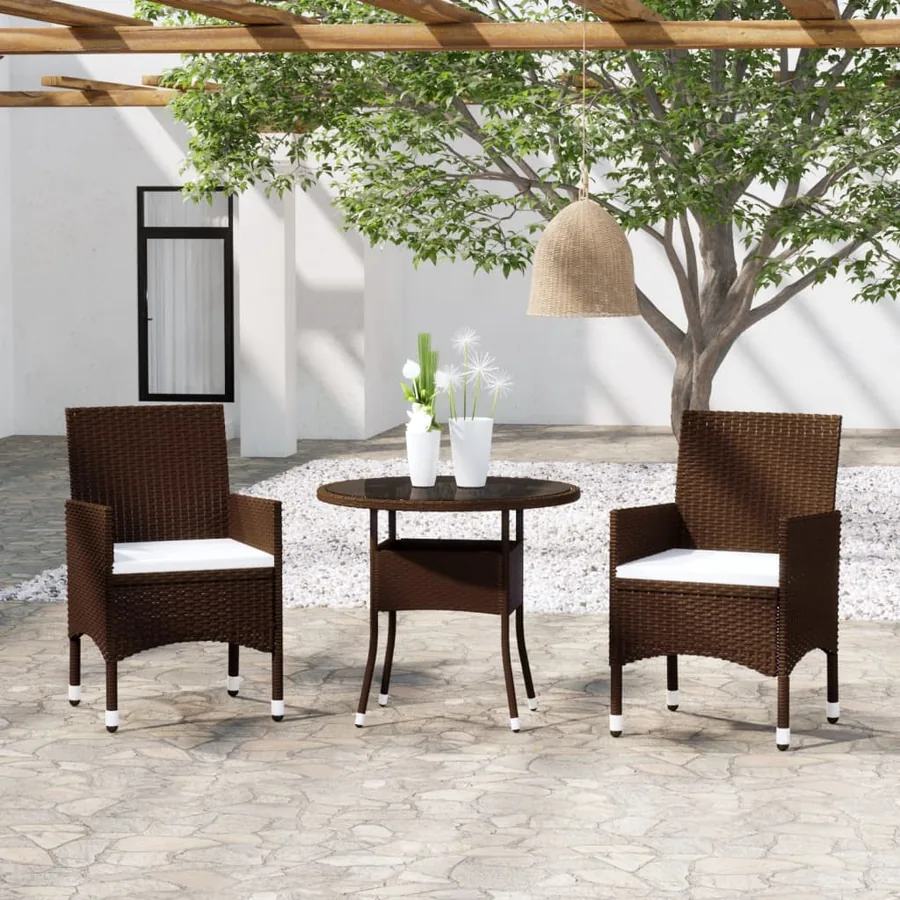 Ensemble à manger de jardin 3pcs Résine tressée Marron
