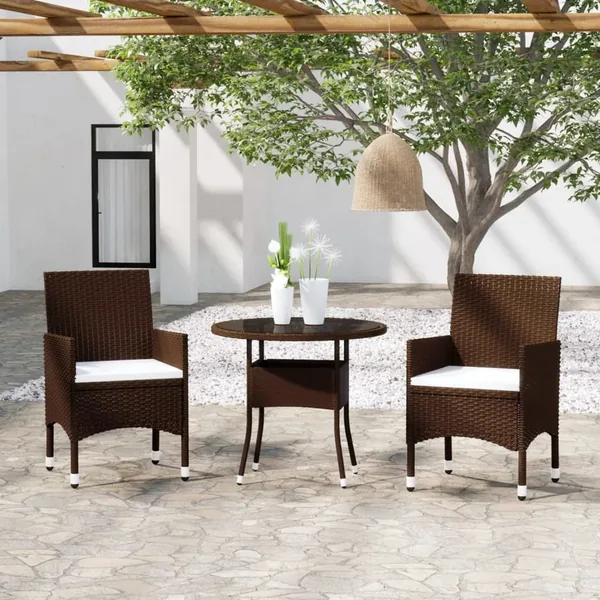 Ensemble à manger de jardin 3pcs Résine tressée Marron