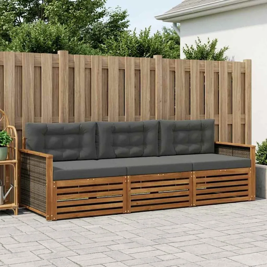 Ensemble de canapés d'extérieur 3 pcs Naturel et Anthracite
