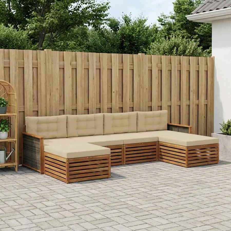 Ensembles de canapés avec coussin 6 pcs Bois d'Acacia Massif