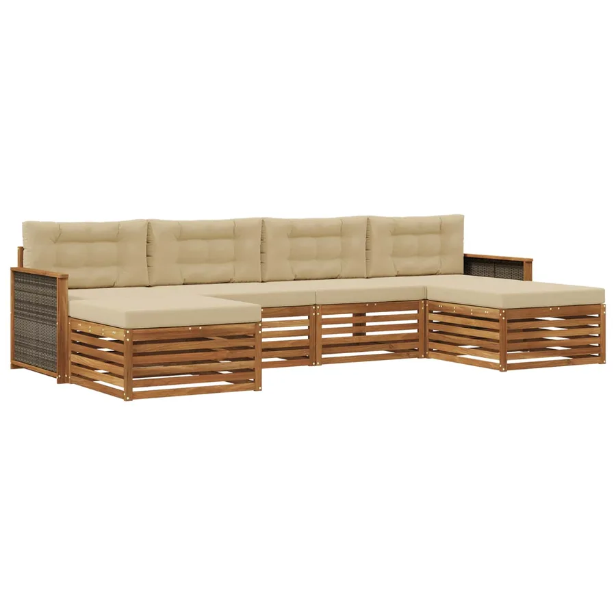 Ensembles de canapés avec coussin 6 pcs Bois d'Acacia Massif - 2