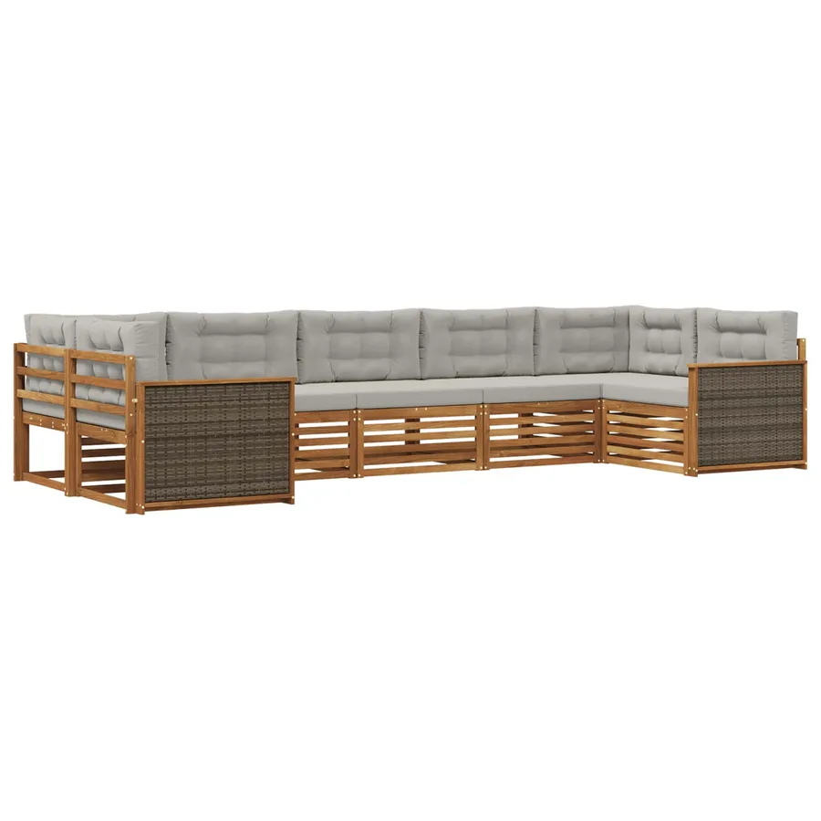 Ensemble de canapés d'extérieur 7 pcs Naturel et gris clair - 2