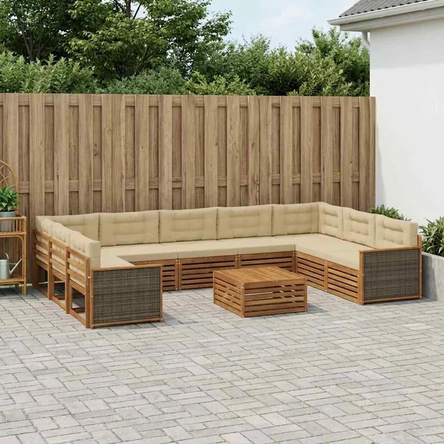 Ensemble de canapés d'extérieur 10 pcs Naturel et Beige