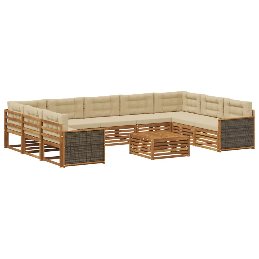 Ensemble de canapés d'extérieur 10 pcs Naturel et Beige - 2