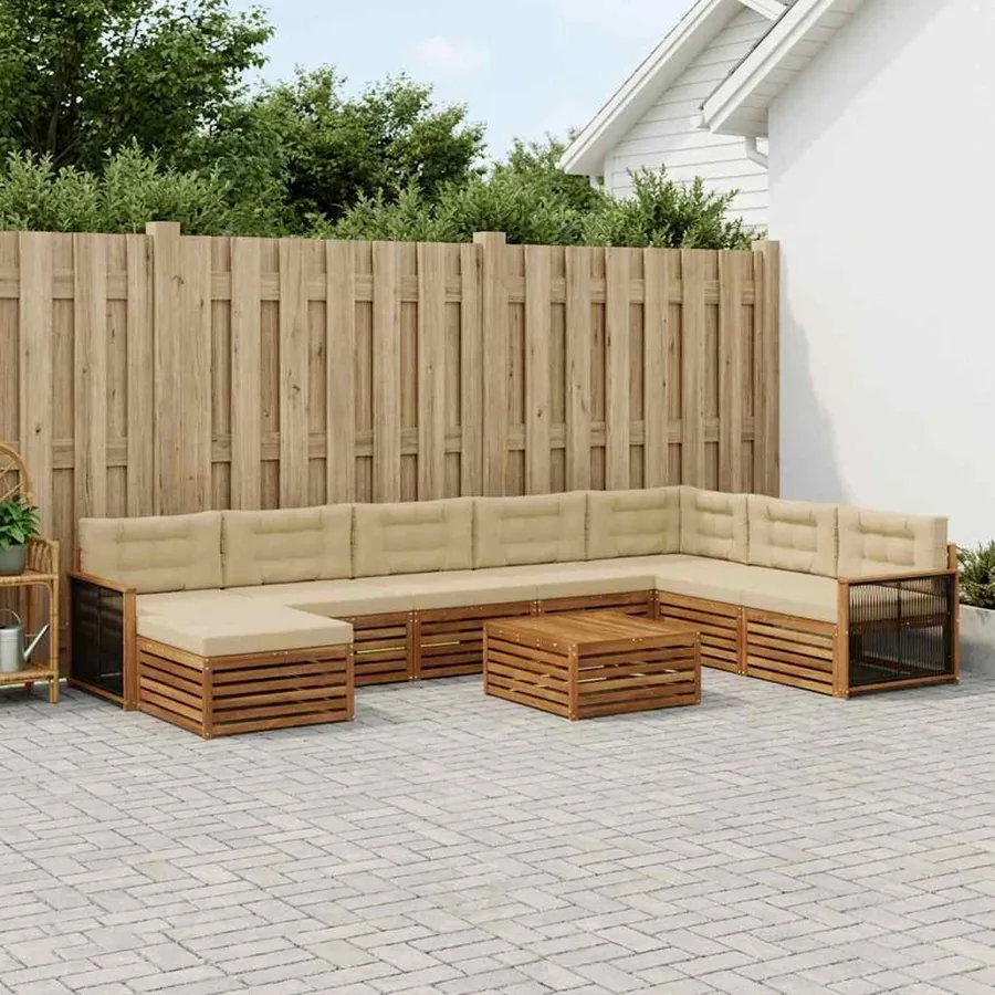 Ensemble de canapés d'extérieur 9 pcs Naturel et Beige