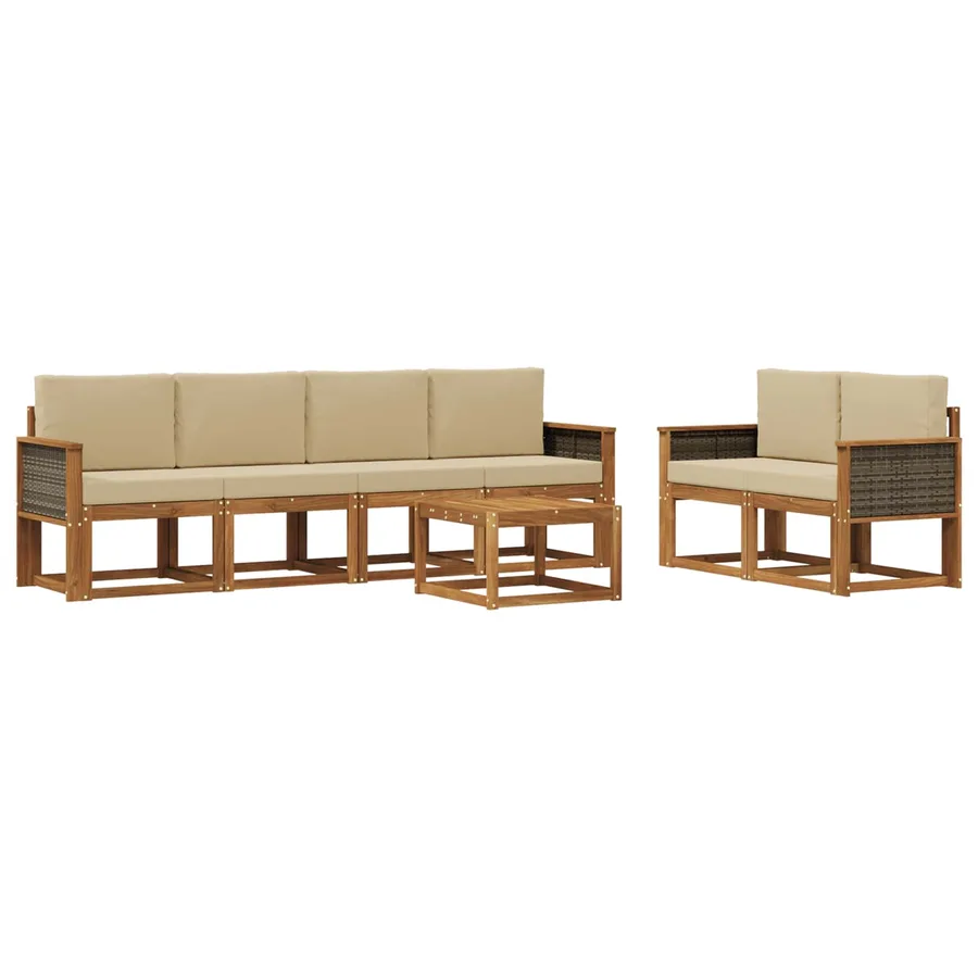 Ensemble de canapés d'extérieur avec coussin 6 pcs Naturel - 2