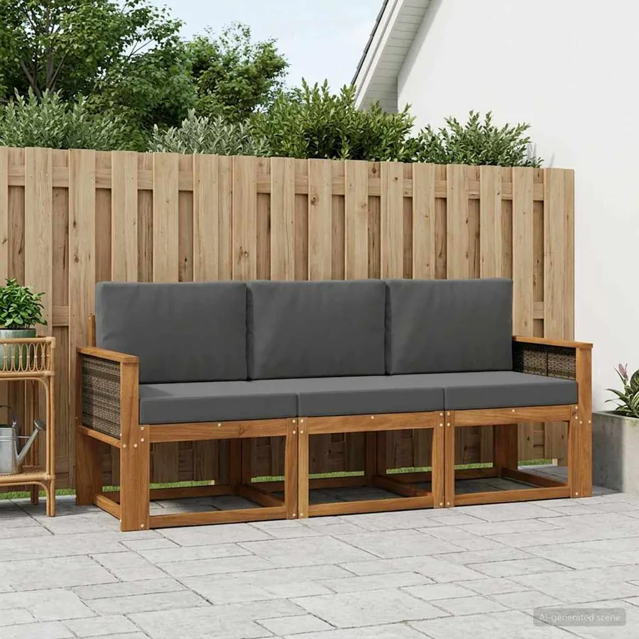 Ensemble de canapés d'extérieur 3 pcs Naturel et Anthracite