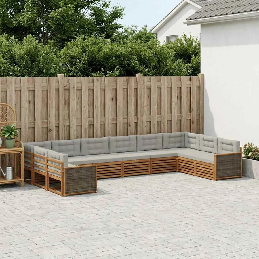Ensembles de canapés avec coussin 10 pcs Bois d'Acacia Massif