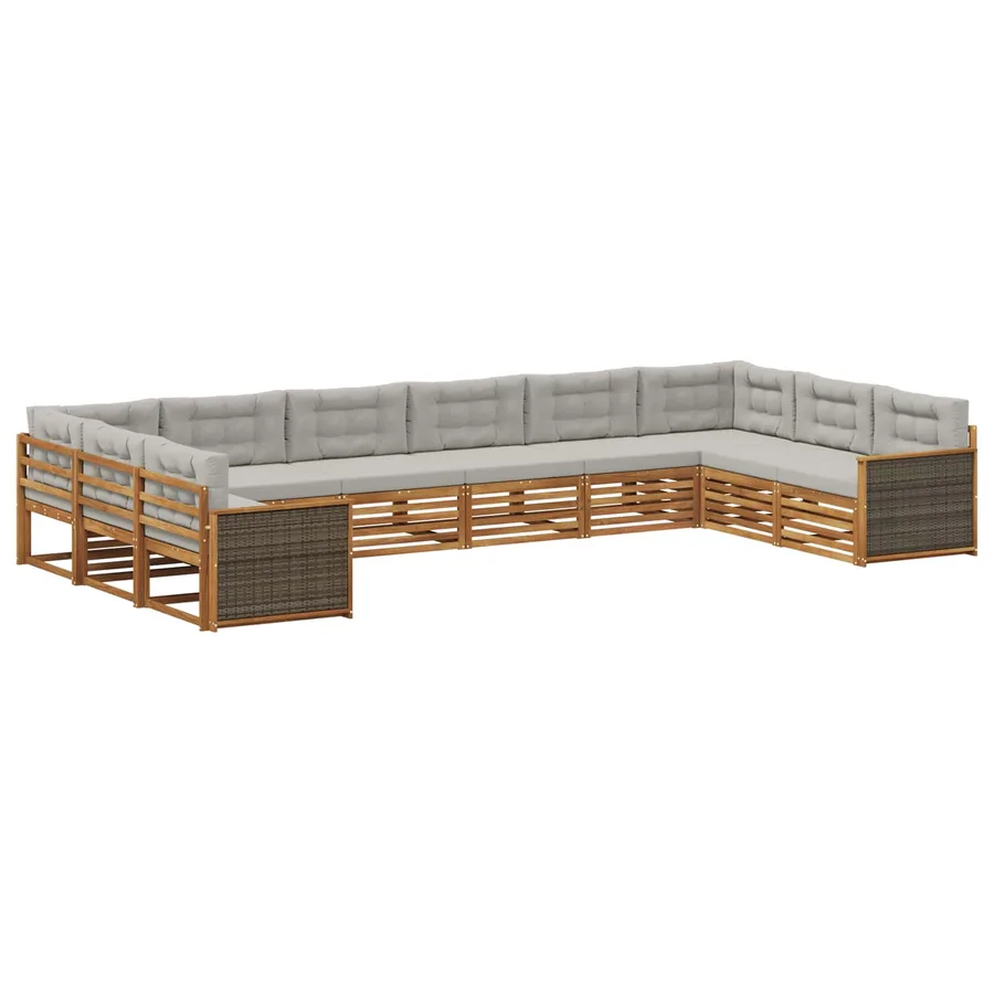 Ensembles de canapés avec coussin 10 pcs Bois d'Acacia Massif - 2