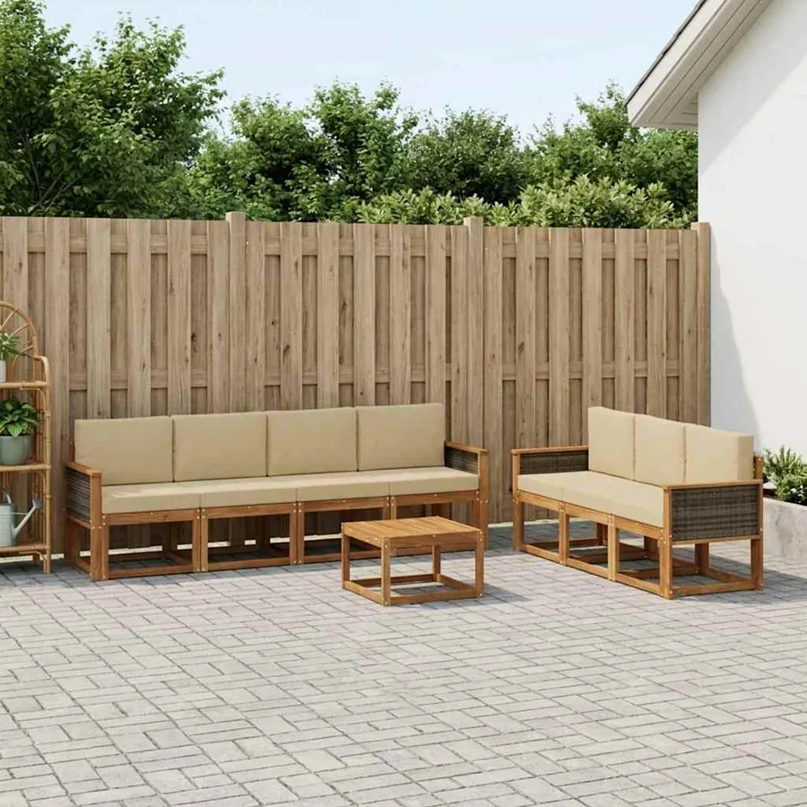 Ensemble de canapés d'extérieur avec coussin 7 pcs Naturel
