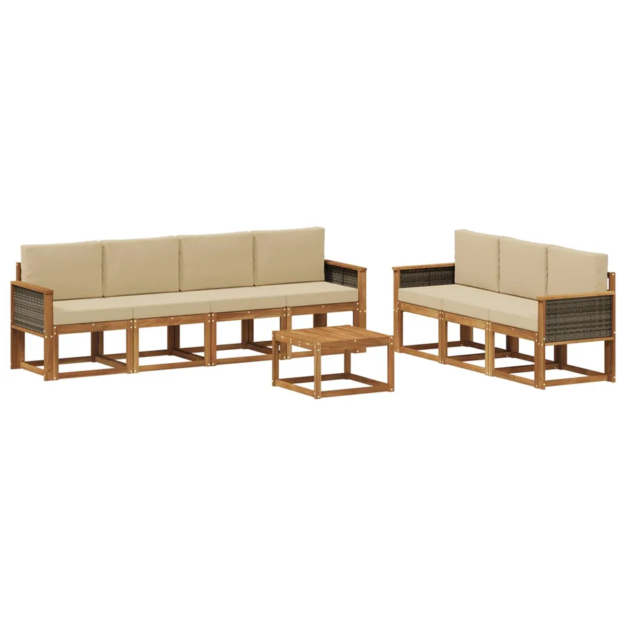 Ensemble de canapés d'extérieur avec coussin 7 pcs Naturel - 2