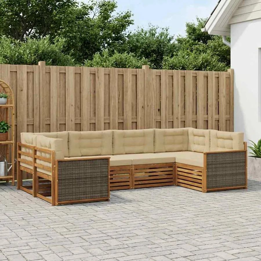 Ensemble de canapés d'extérieur 6 pcs Naturel et Beige