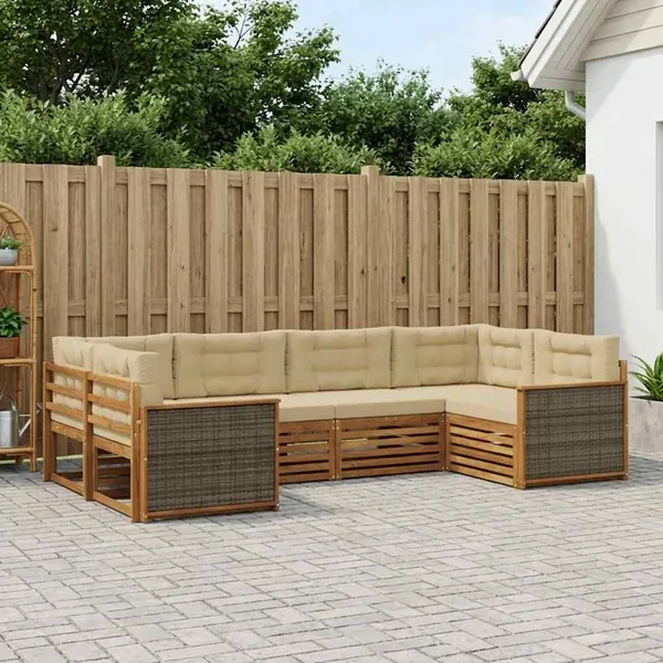 Ensemble de canapés d'extérieur 6 pcs Naturel et Beige