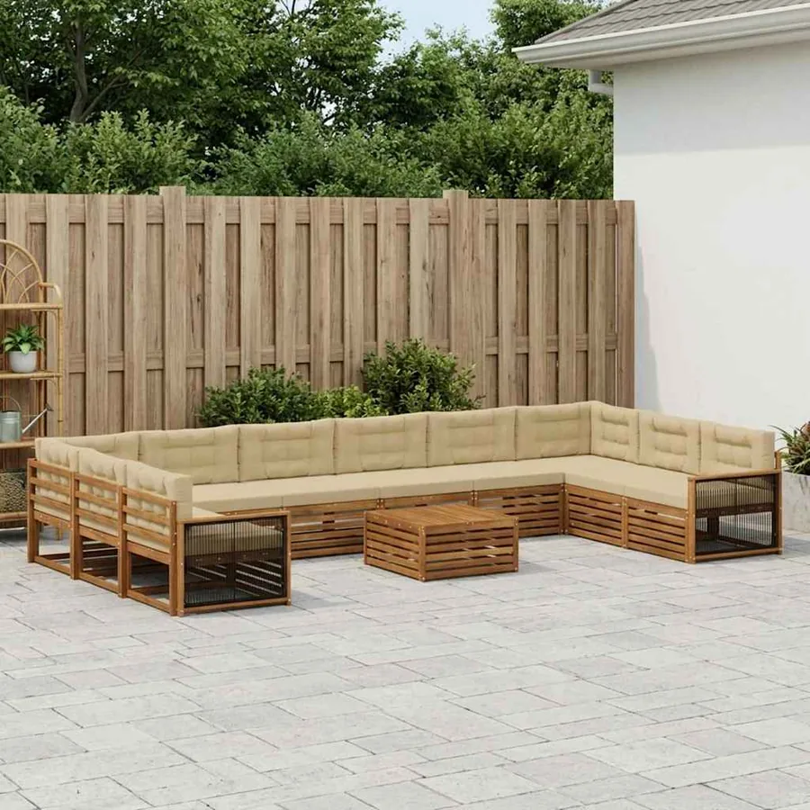 Ensembles de canapés avec coussin 11 pcs Bois d'Acacia Massif