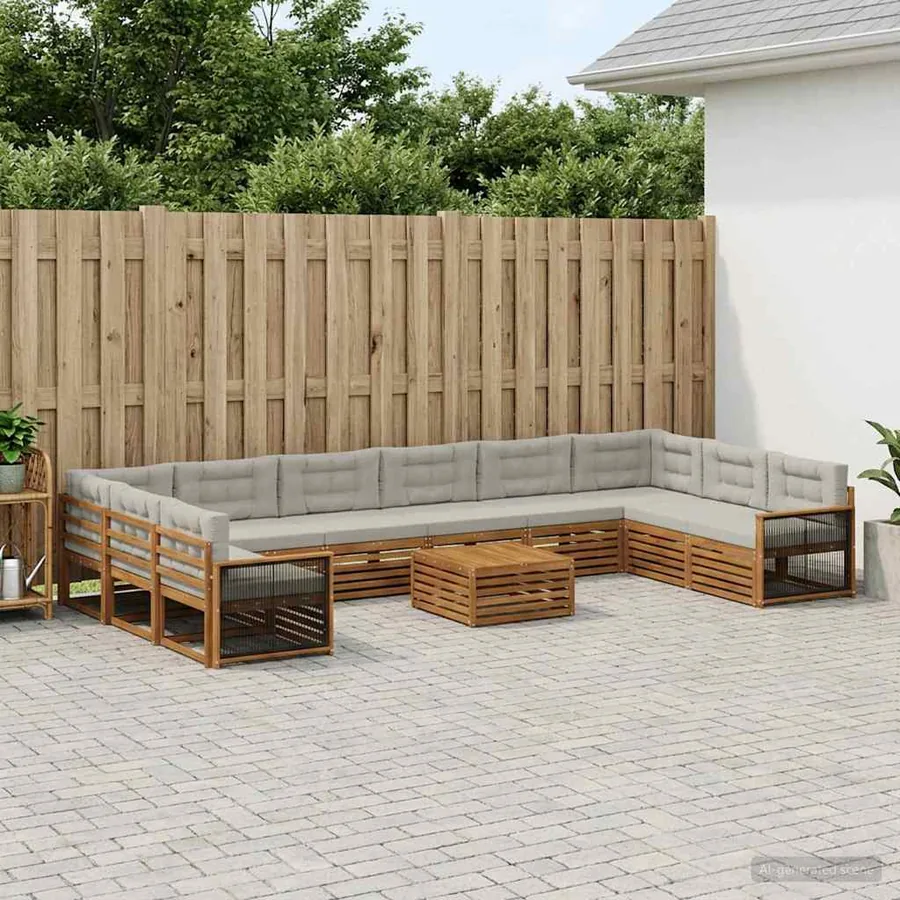 Ensembles de canapés avec coussin 11 pcs Bois d'Acacia Massif