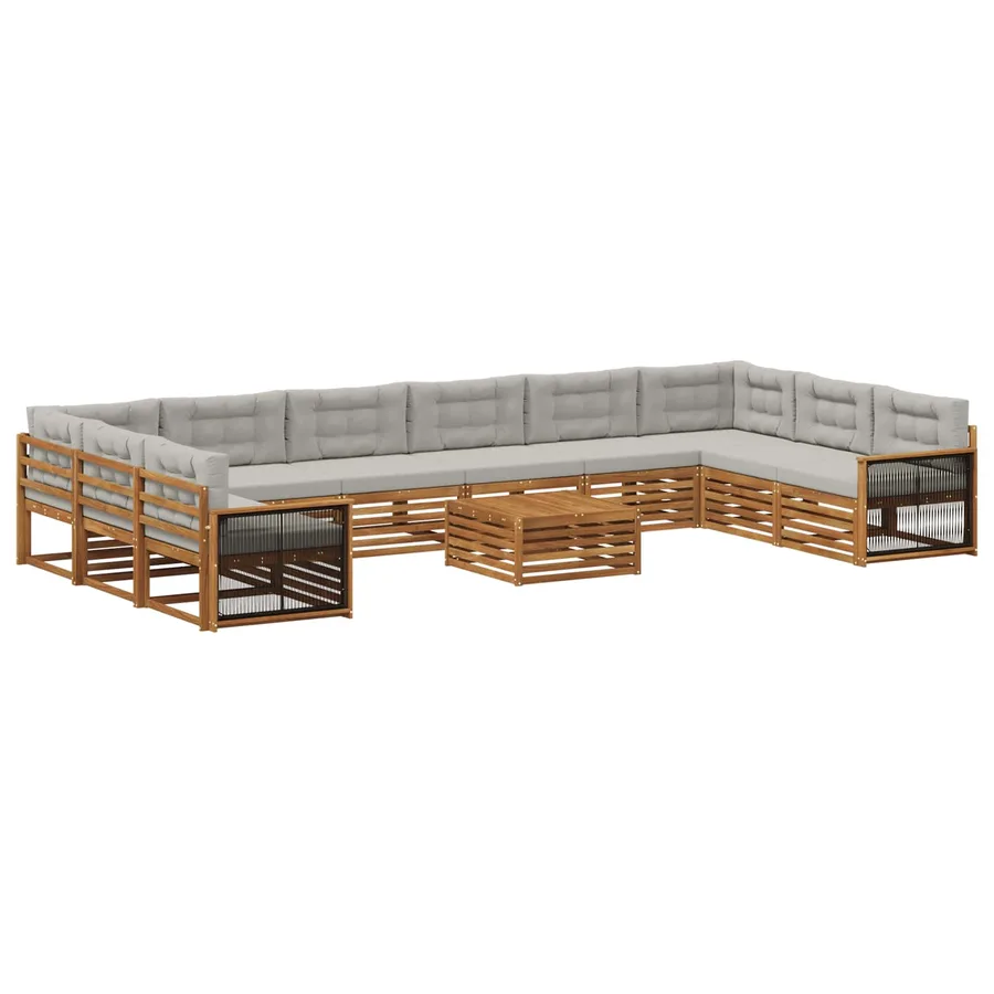 Ensembles de canapés avec coussin 11 pcs Bois d'Acacia Massif - 2