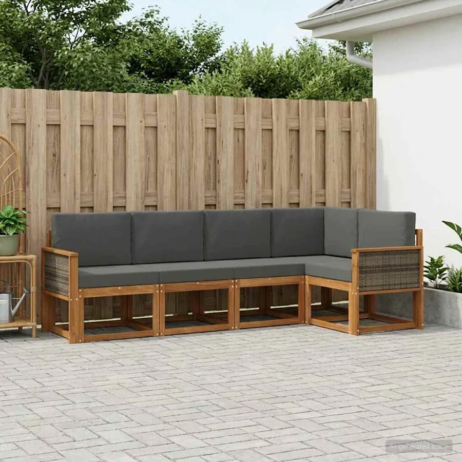 Ensemble de canapés d'extérieur 5 pcs Naturel et Anthracite