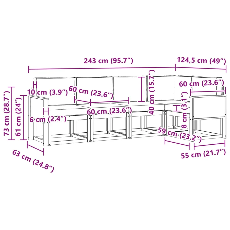 Ensemble de canapés d'extérieur 5 pcs Naturel et Anthracite - 8