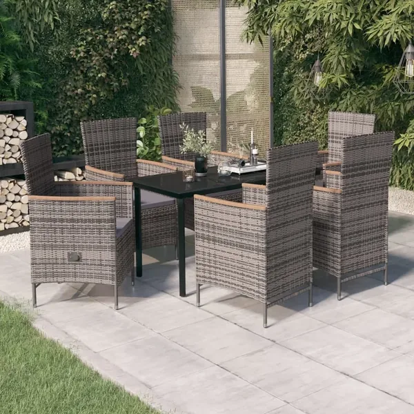 Ensemble à manger de jardin avec coussins 7 pcs Gris