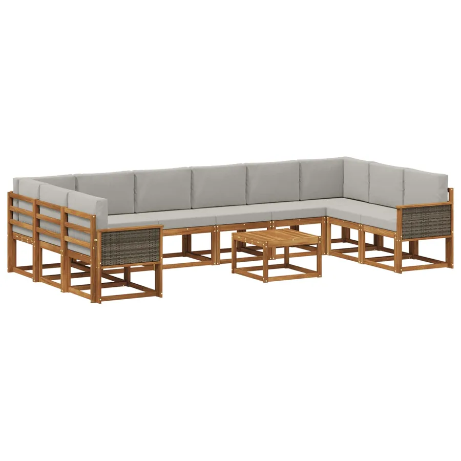 Ensemble de canapés d'extérieur 11 pcs Naturel et gris clair - 2