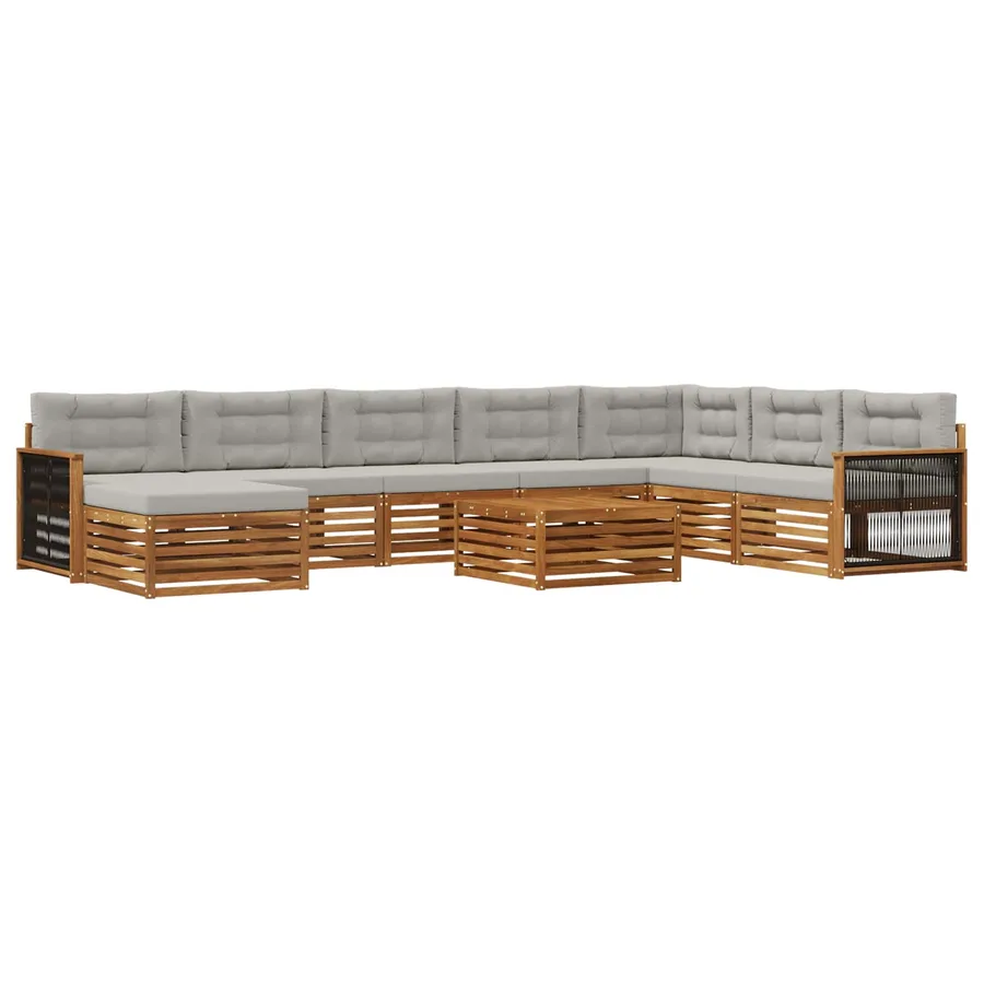 Ensemble de canapés d'extérieur 9 pcs Naturel et gris clair - 2
