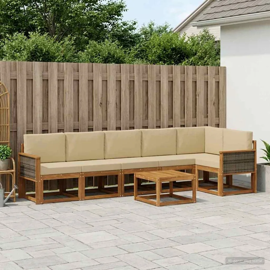 Ensemble de canapés d'extérieur 7 pcs Naturel et Beige