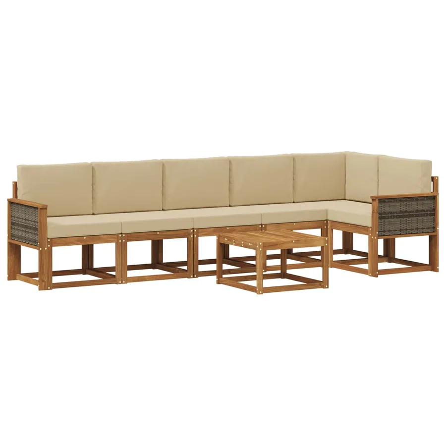 Ensemble de canapés d'extérieur 7 pcs Naturel et Beige - 2