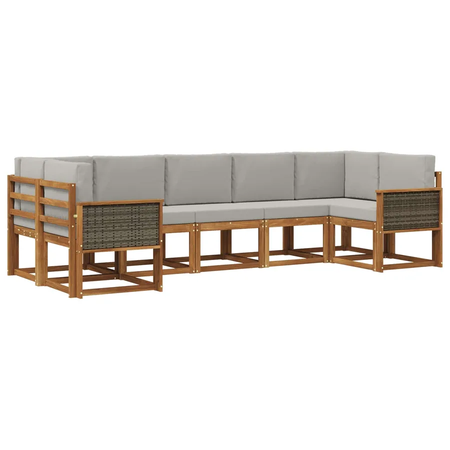 Ensemble de canapés d'extérieur 7 pc Naturel et gris clair - 2