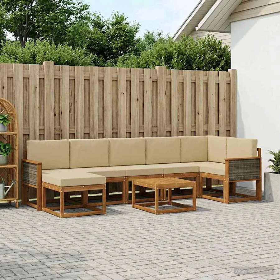 Ensemble de canapés d'extérieur 8 pcs Naturel et Beige - 3