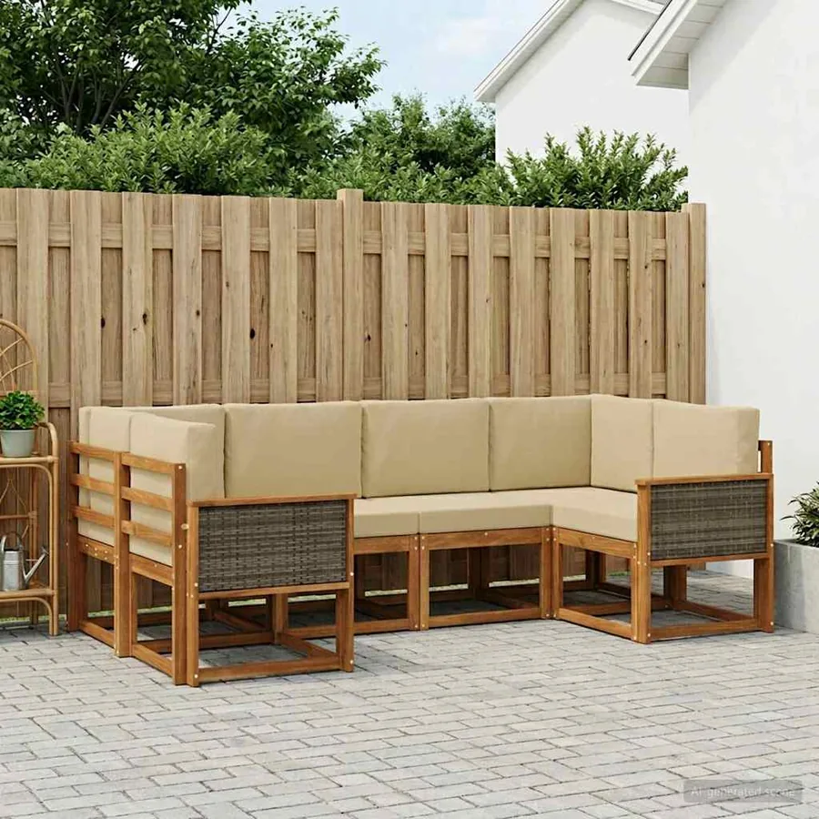 Ensemble de canapés d'extérieur 6 pcs Naturel et Beige