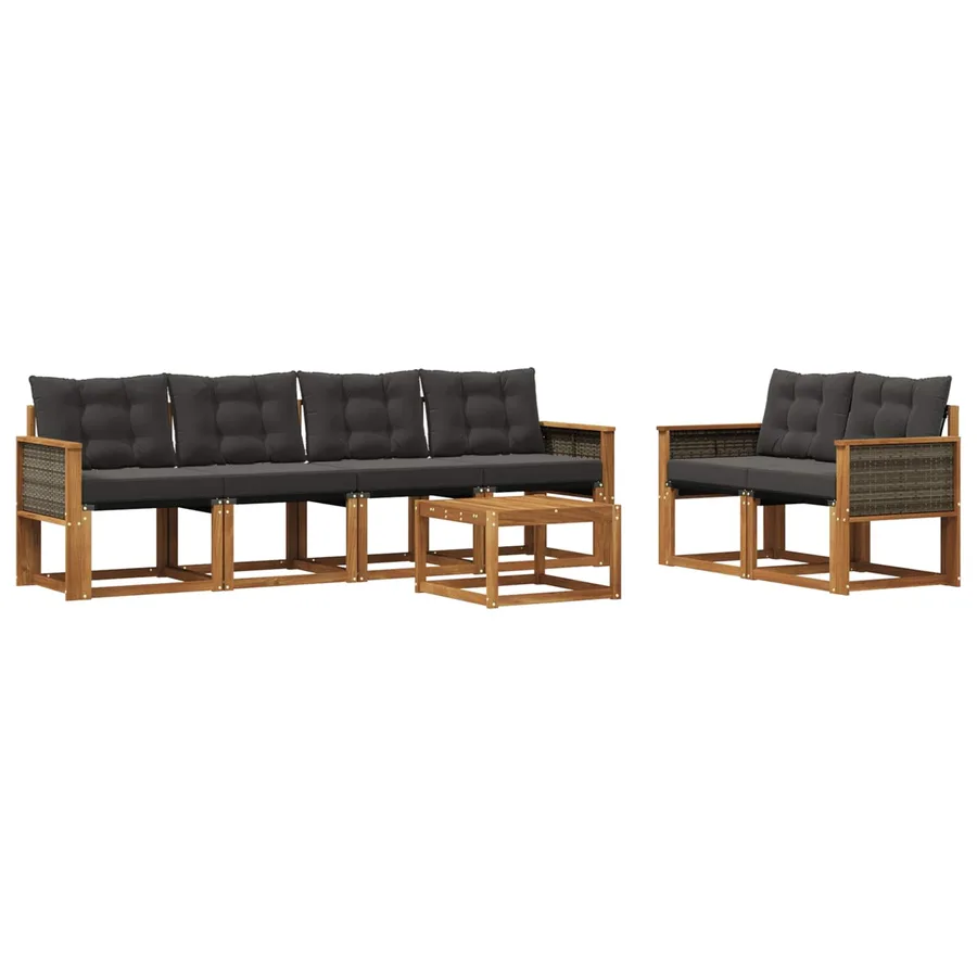 Ensemble de canapés d'extérieur 7 pcs Naturel et noir - 2