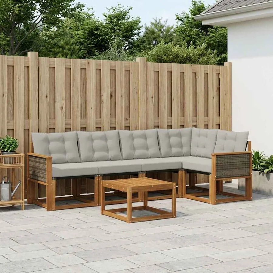Ensemble de canapés d'extérieur 6 pcs Naturel et gris clair